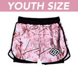 YOUTH GIRLS Pink Tree Camo Nogi Shorts - PREORDER